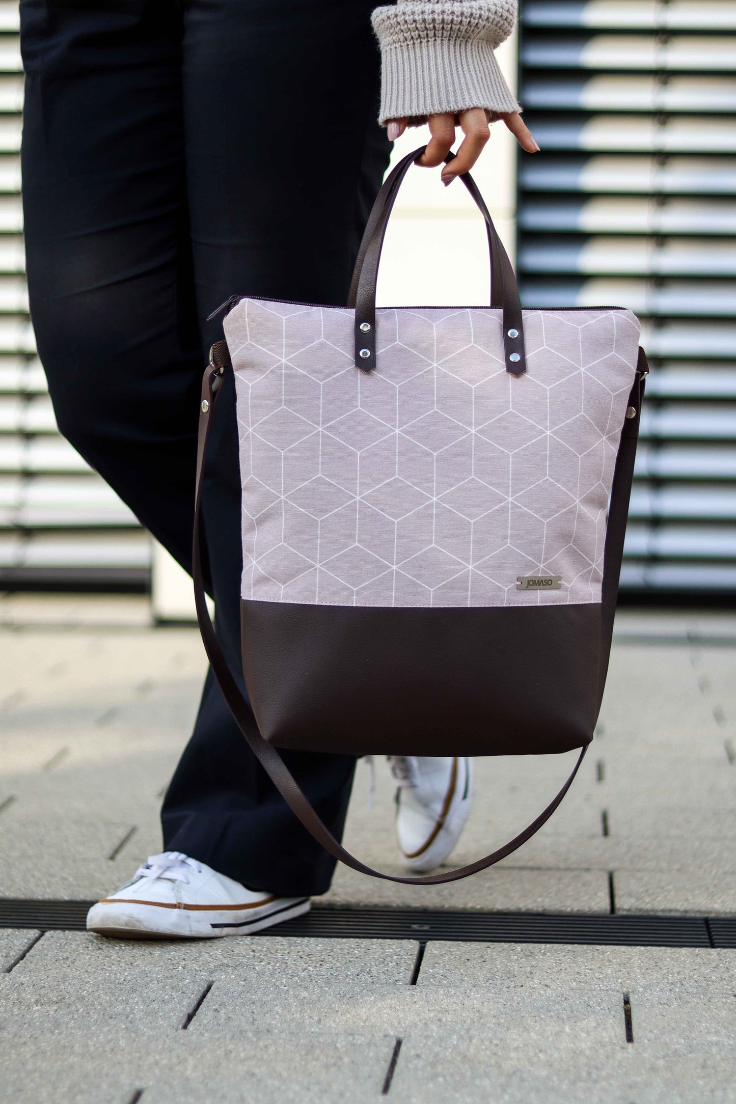 Umhängetasche mit Lederimitat - Berlin Canvas Altrosa Braun