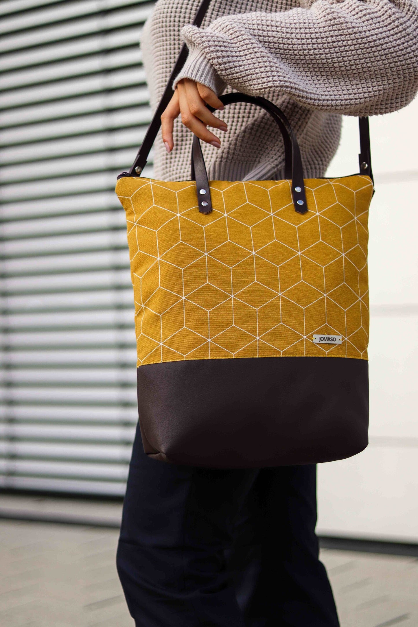 Umhängetasche mit Lederimitat - Berlin Canvas Senf Braun