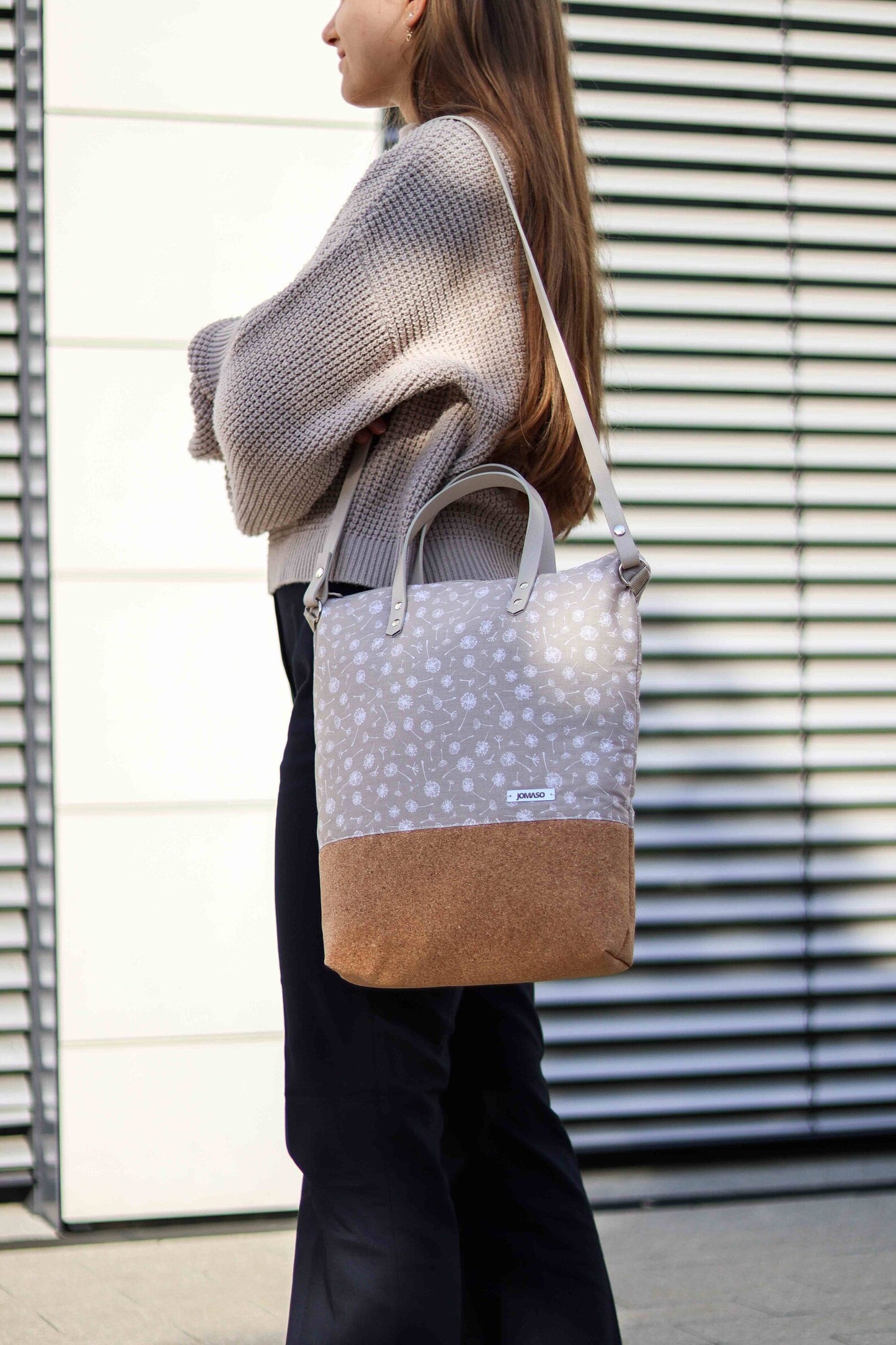 Umhängetasche mit Kork - Berlin Blumen Beige Kork