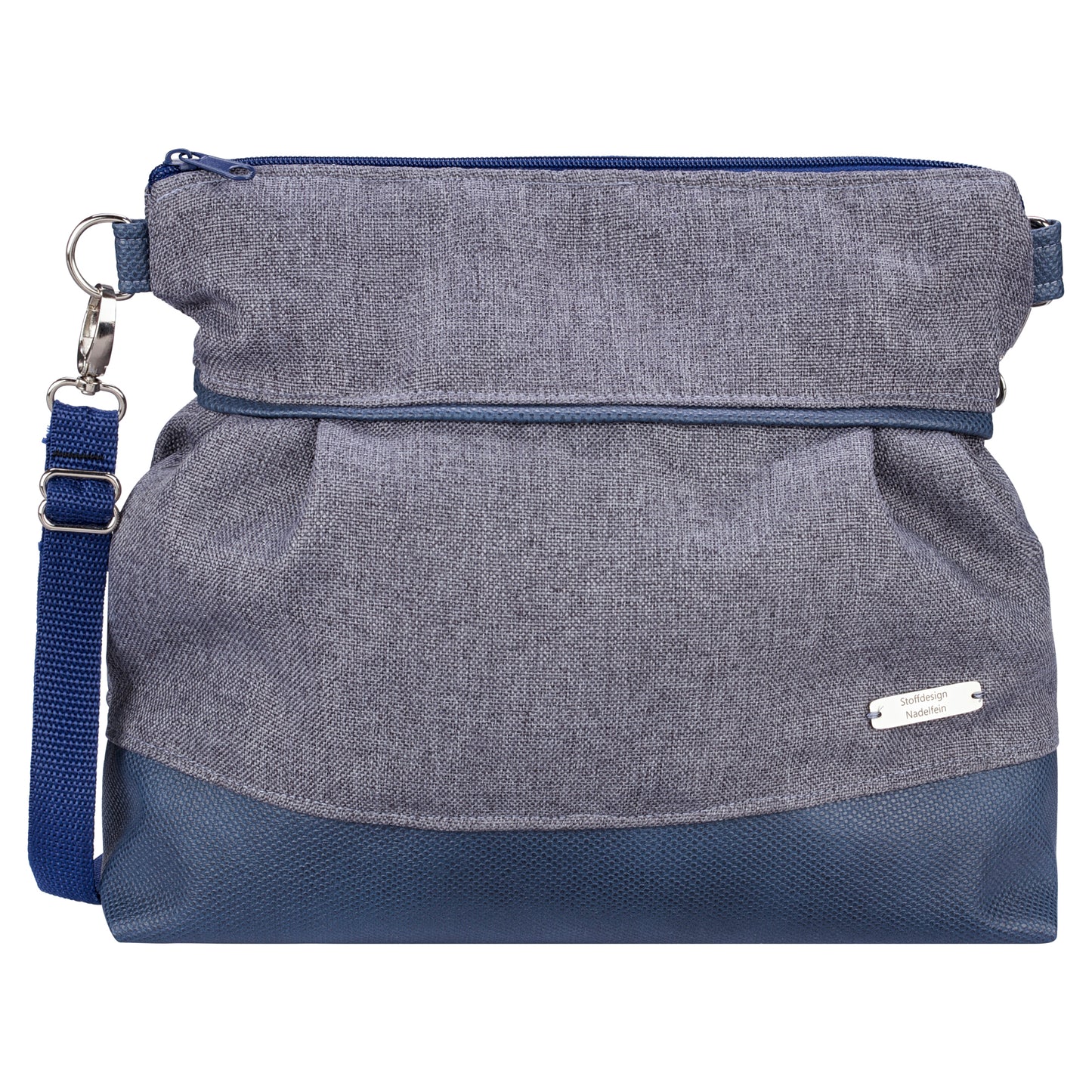 Ballontasche mit Lederimitat | Grau/Blau