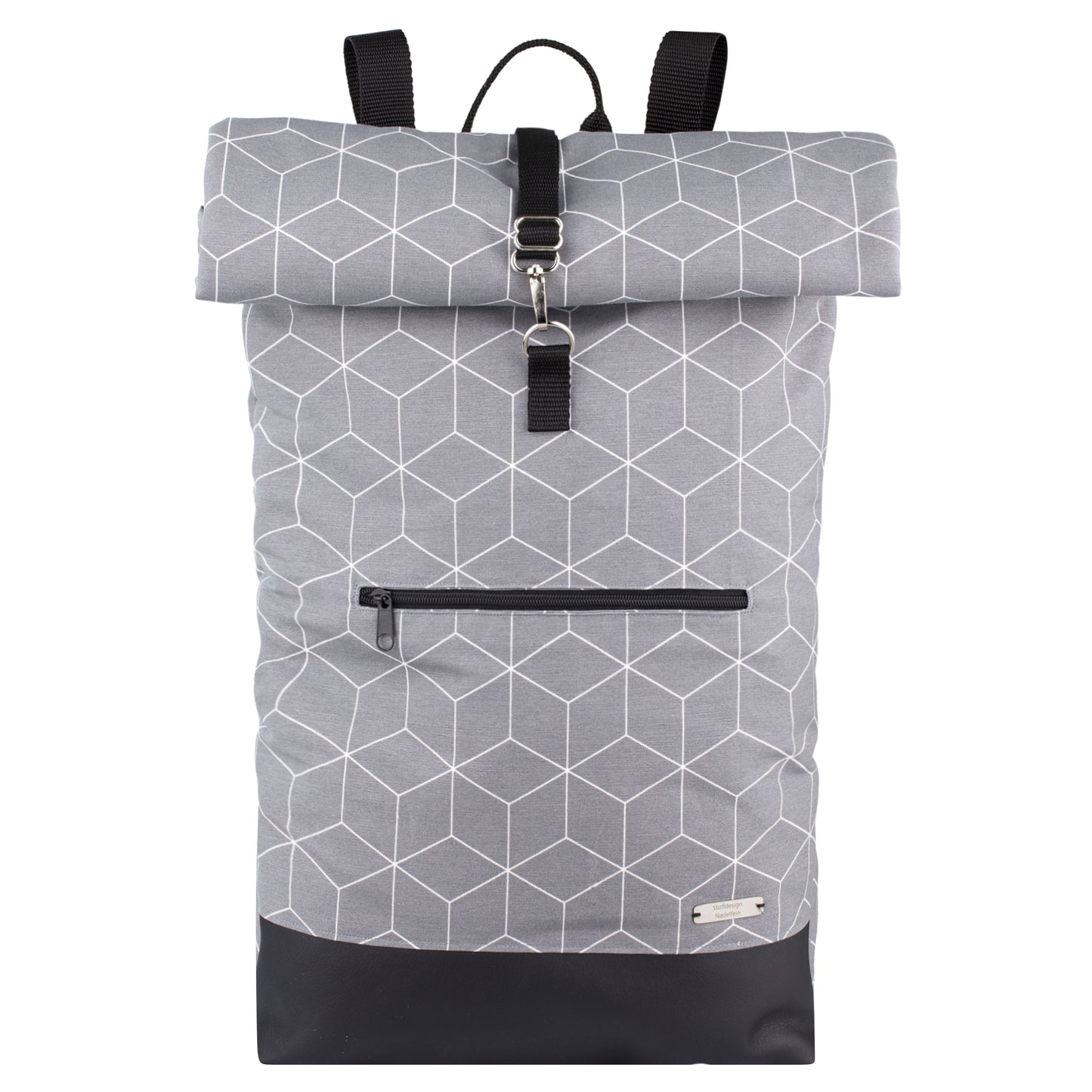 Canvas Rolltop Rucksack mit Lederimitat | Grau