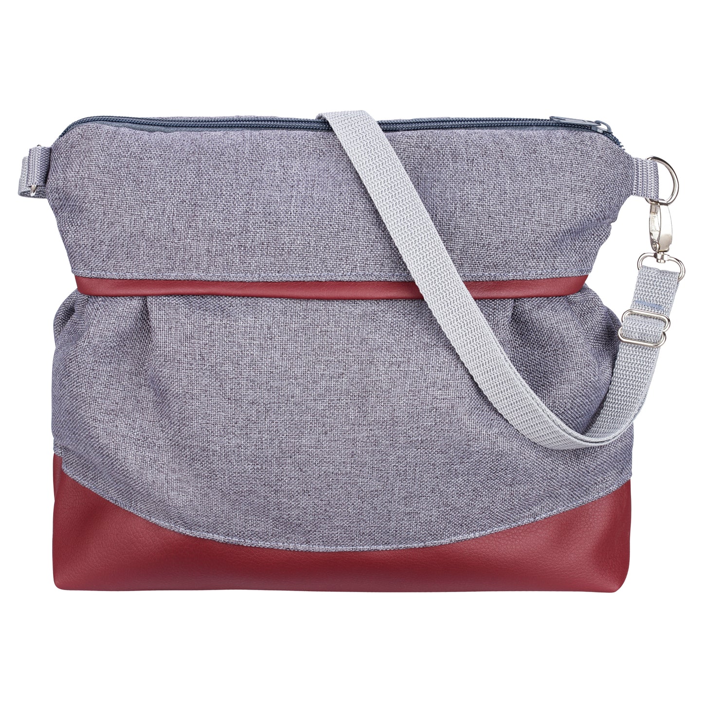 Ballontasche mit Lederimitat | Grau/Rot