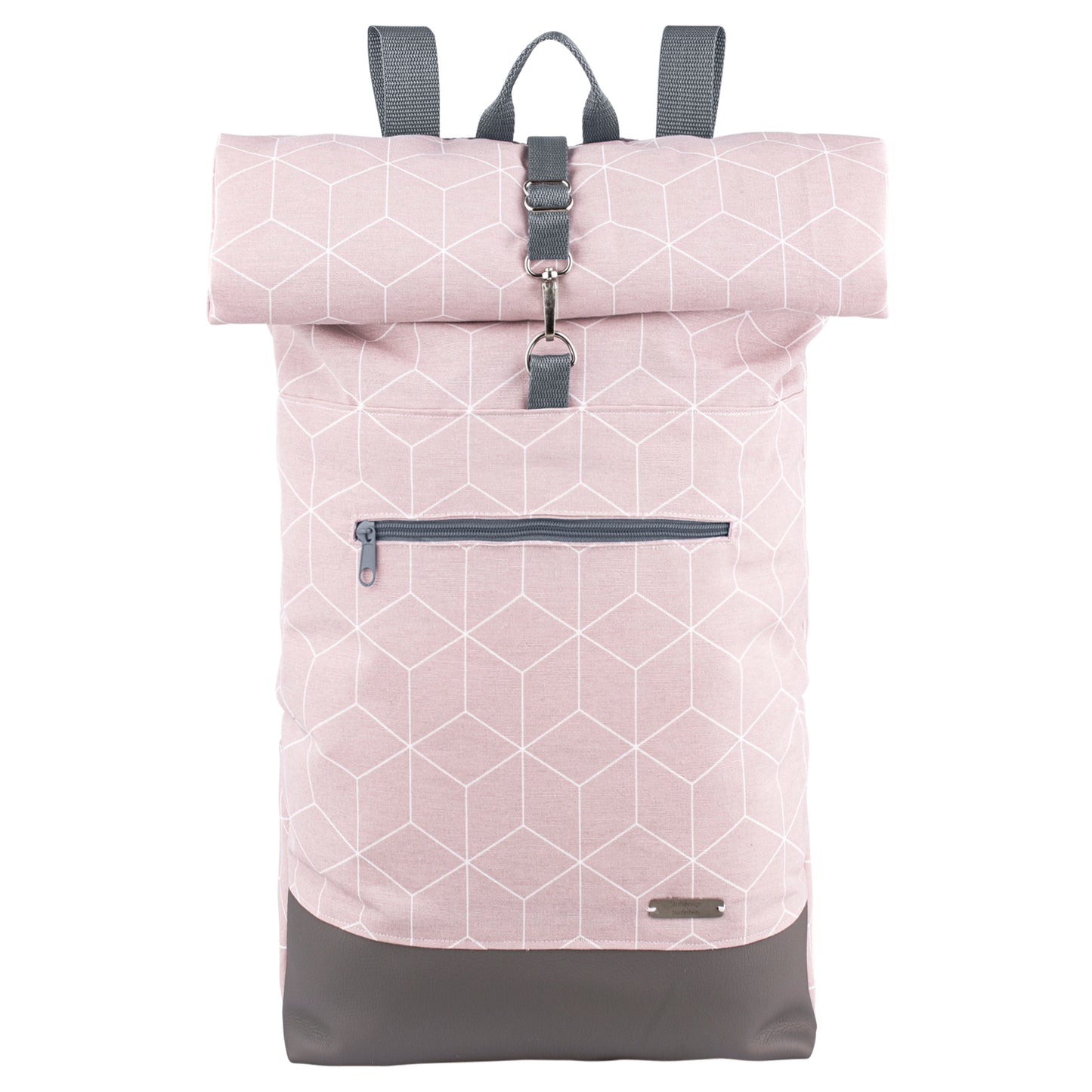 Canvas Rolltop Rucksack mit Lederimitat | Altrosa
