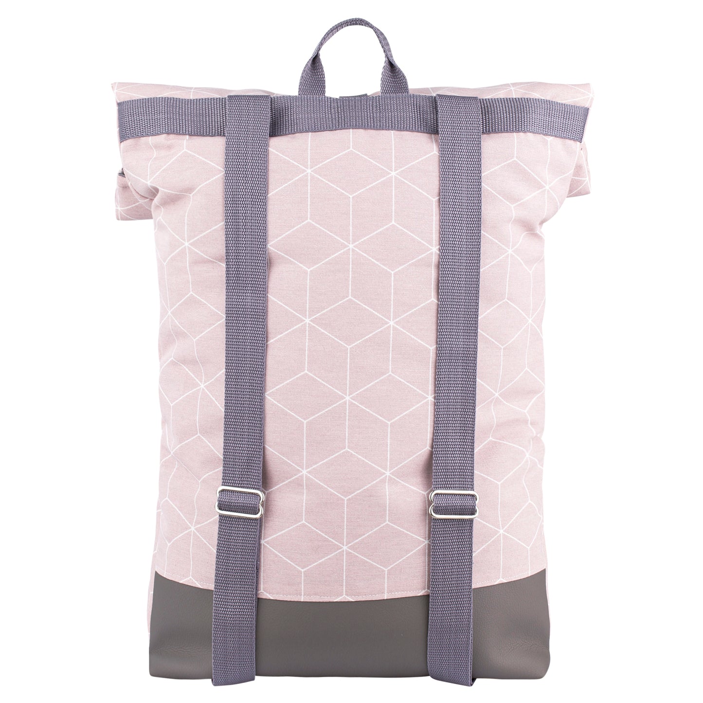 Canvas Rolltop Rucksack mit Lederimitat | Altrosa