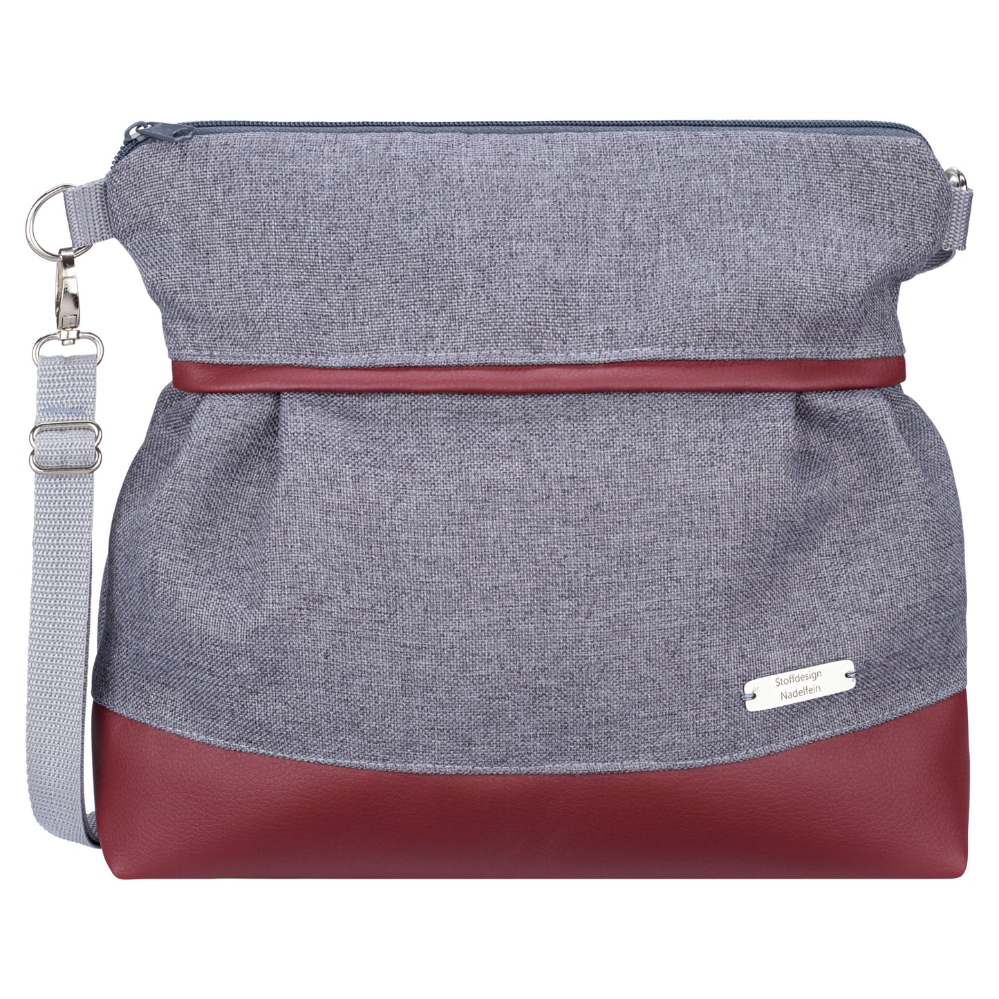 Ballontasche mit Lederimitat | Grau/Rot