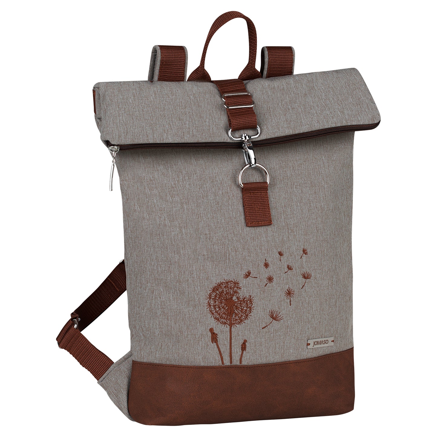 Softshell Foldover Rucksack mit Lederimitat | grau/braun meliert