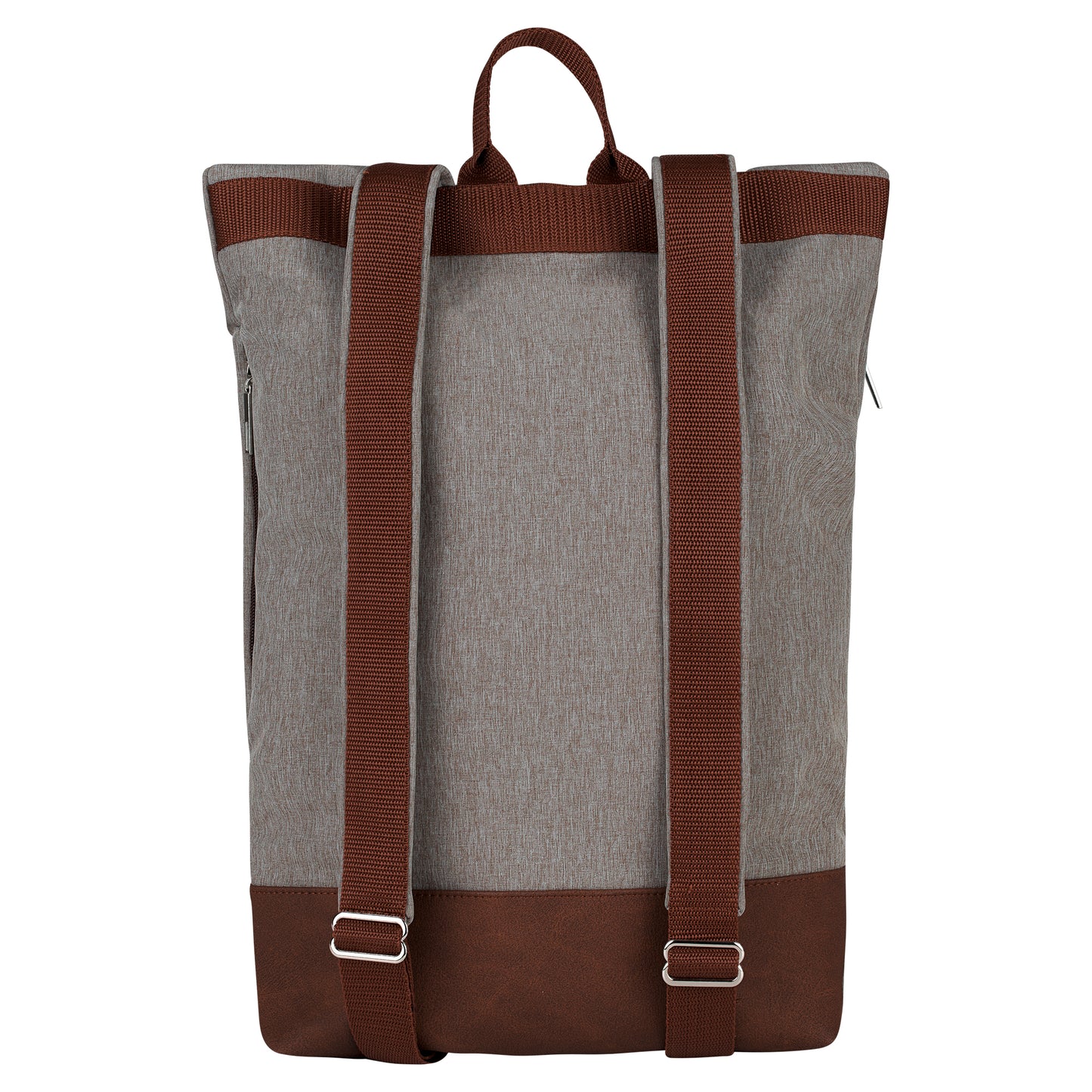 Softshell Foldover Rucksack mit Lederimitat | grau/braun meliert