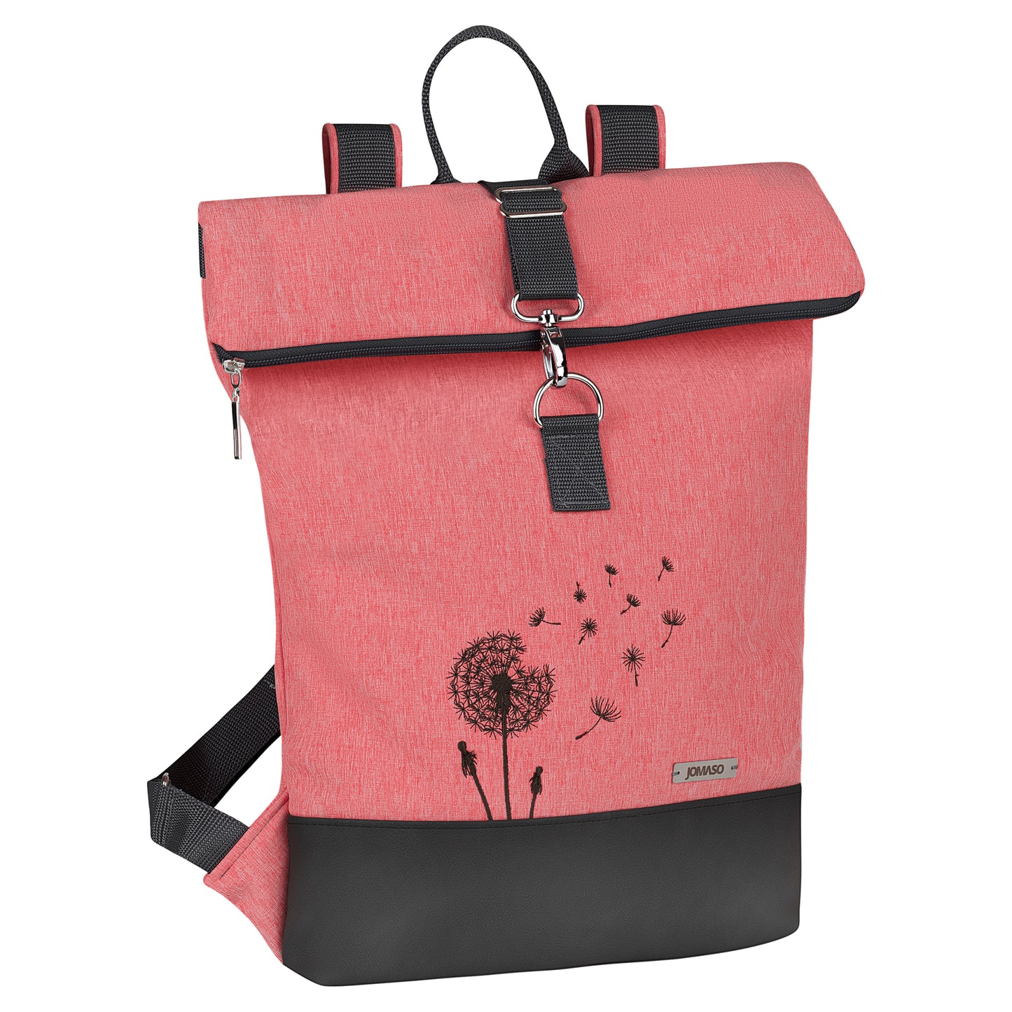Softshell Foldover Rucksack mit Lederimitat | rot meliert