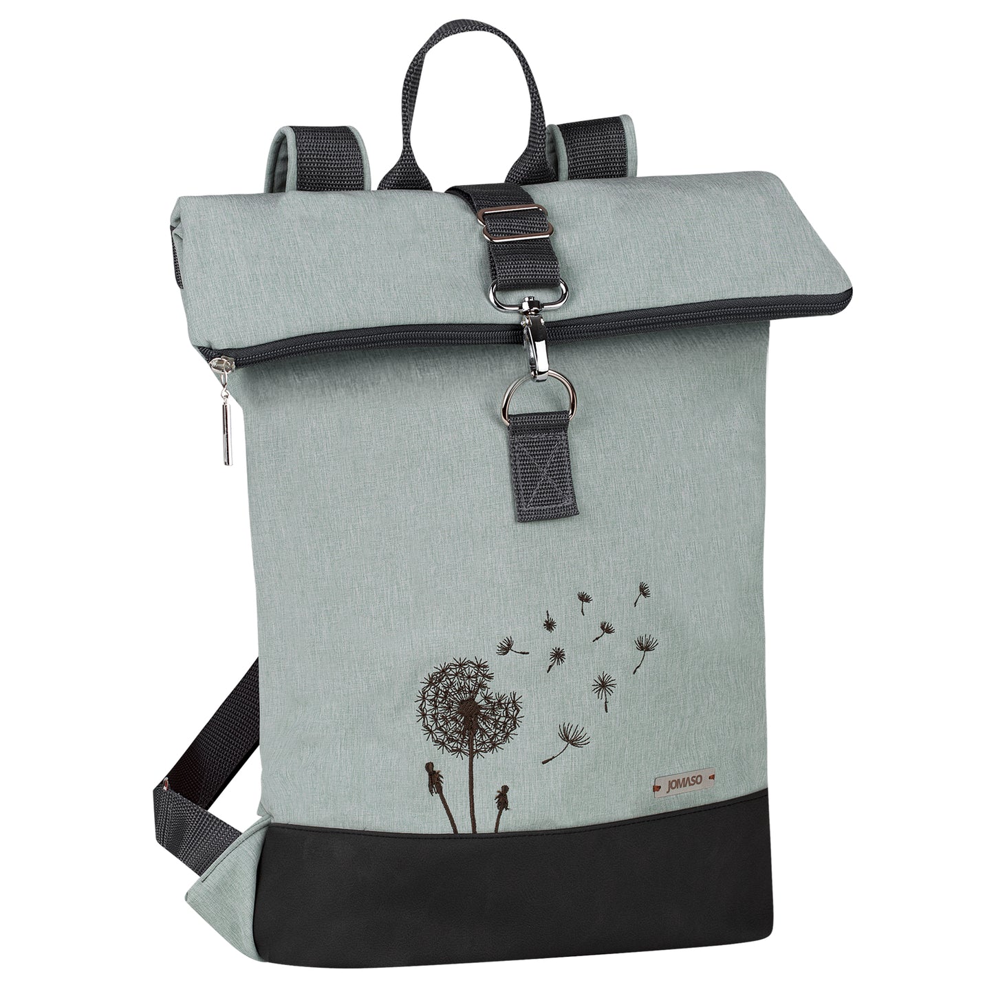 Softshell Foldover Rucksack mit Lederimitat | mint meliert