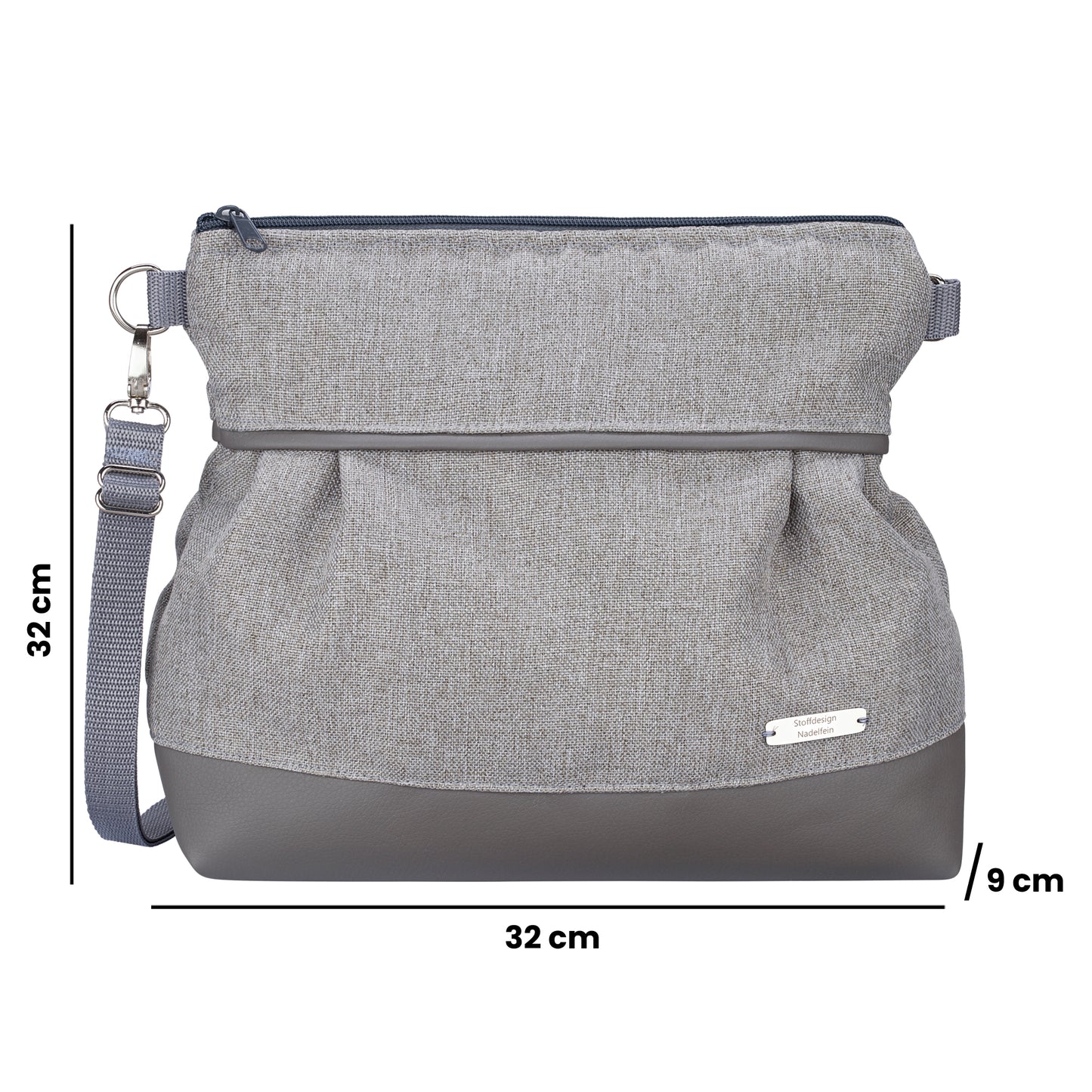 Ballontasche mit Lederimitat | Grau/Grau