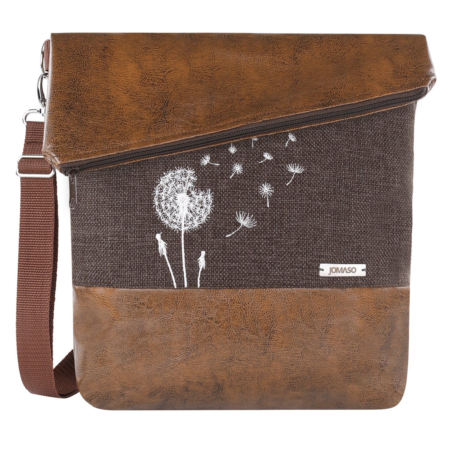 Foldover Umhängetasche mit Lederimitat - Leipzig Pusteblume Braun/Braun