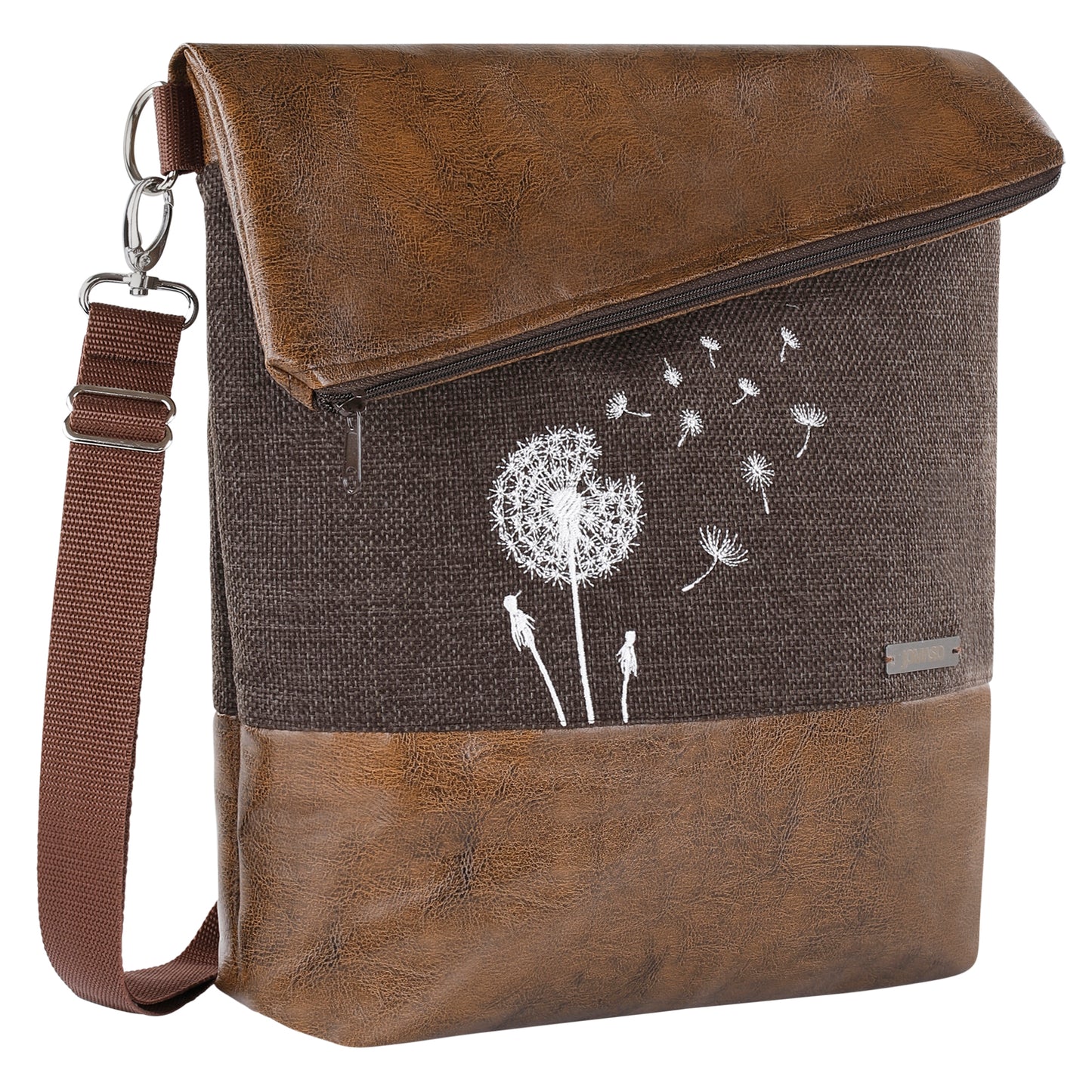 Foldover Umhängetasche mit Lederimitat - Leipzig Pusteblume Braun/Braun