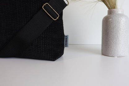 Umhängetasche aus Cord mit gemusterten Taschenriemen - Madrid Schwarz