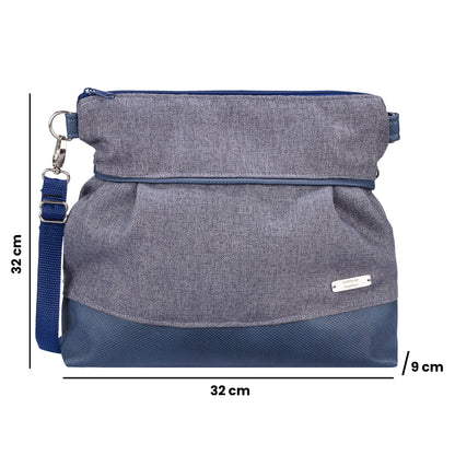 Ballontasche mit Lederimitat | Grau/Blau