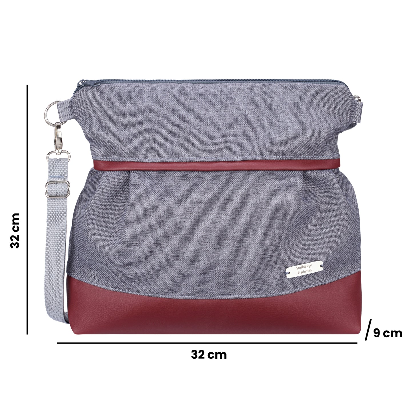Ballontasche mit Lederimitat | Grau/Rot
