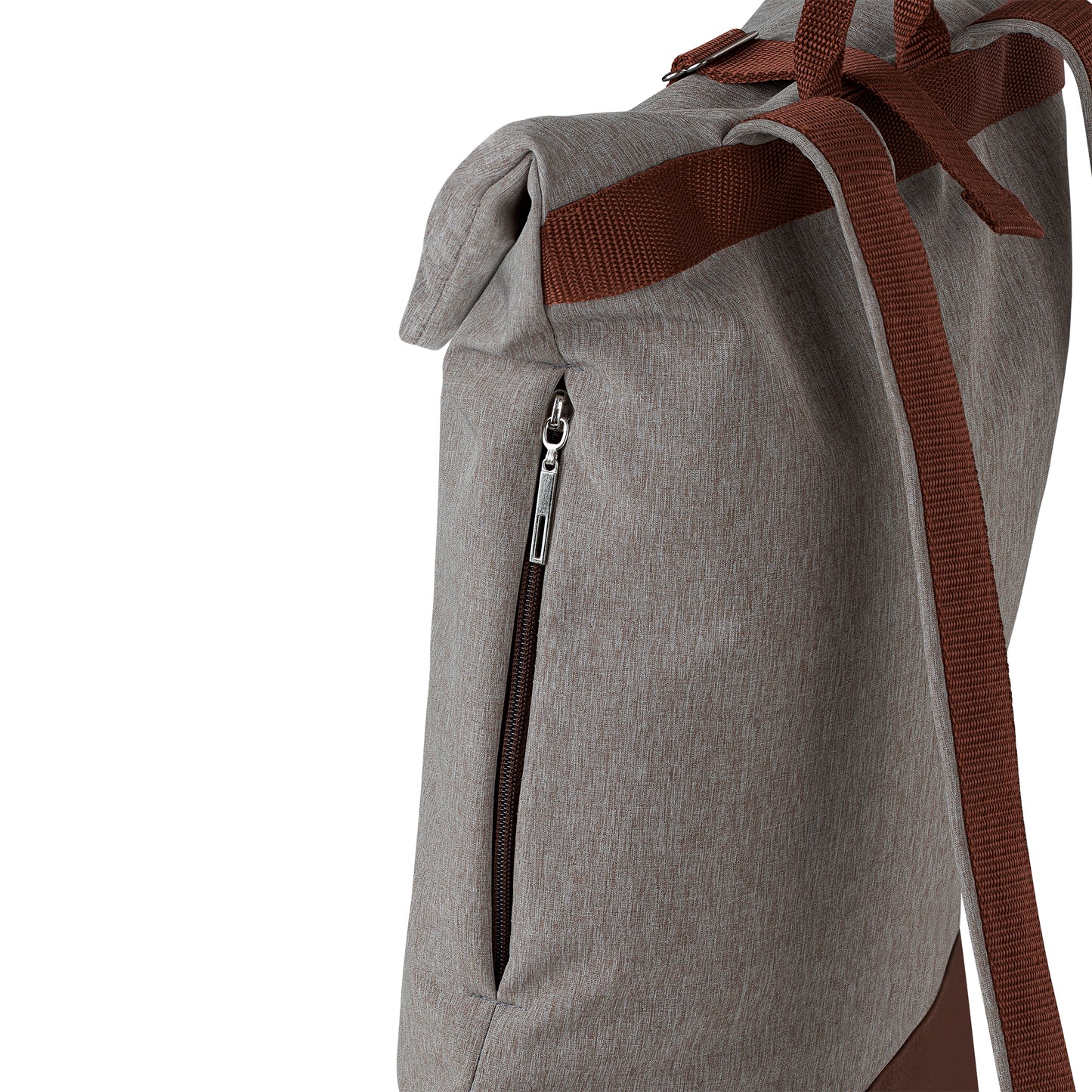 Softshell Foldover Rucksack mit Lederimitat | grau/braun meliert
